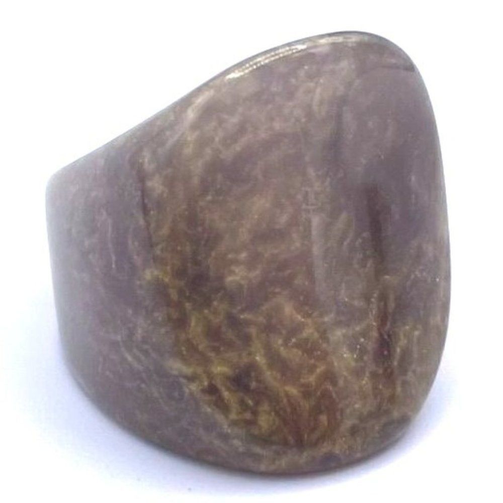 Gray With Yellow Gold Iridescent Glitter Acrylic Oval Chunky Ring Size 7